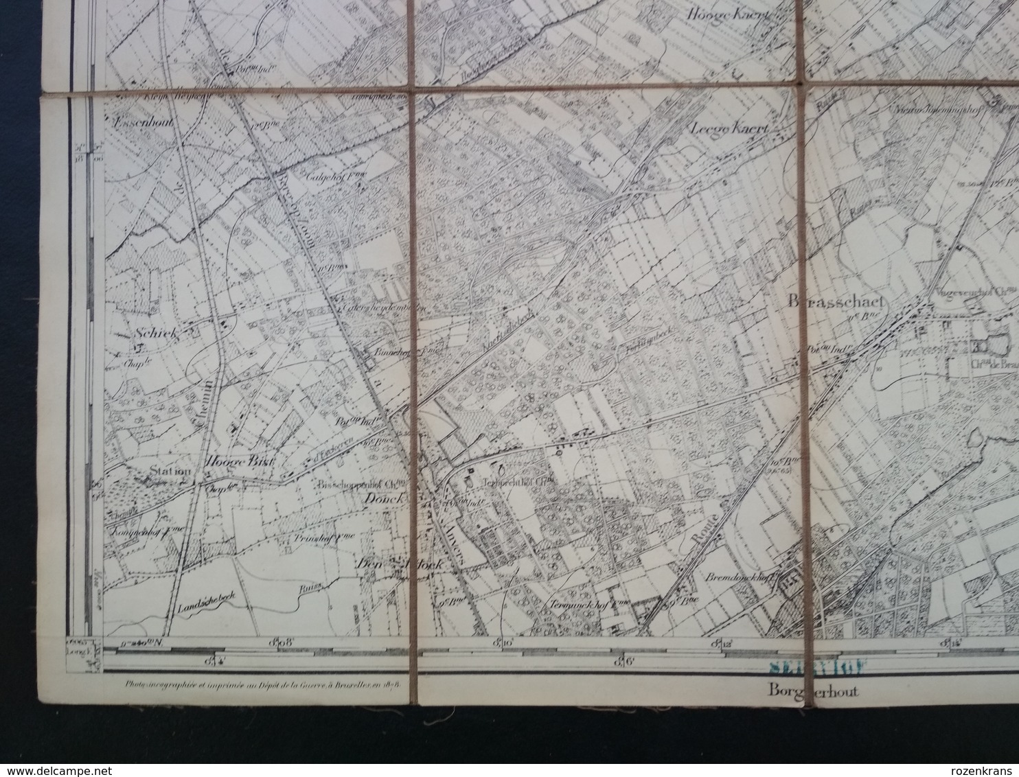 Zeer Oude Topografische en militaire kaart STAFKAART 1878 Kapellen Brasschaat Kamp Kaart Donk Elshout Ekeren Schriek