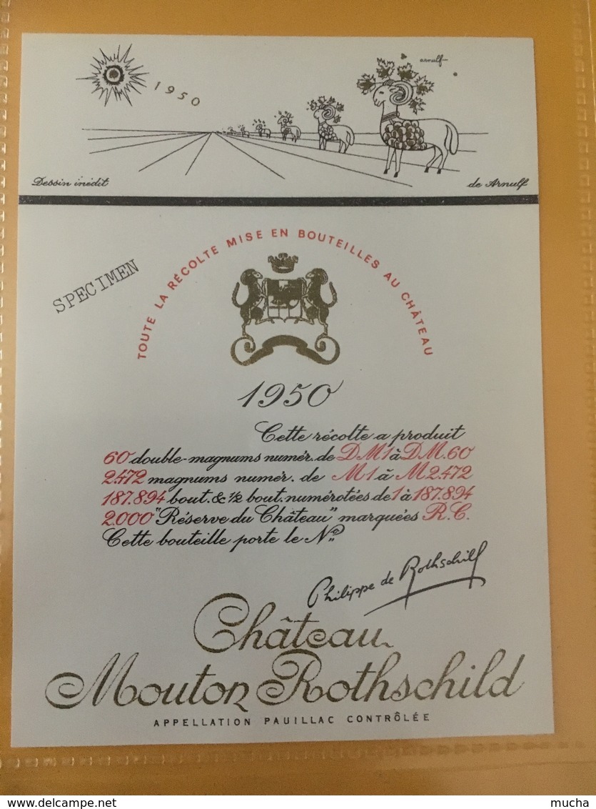 6705 - Château Mouton Rothschild 1950 Dessin Inédit De Arnulf Spécimen - Bordeaux