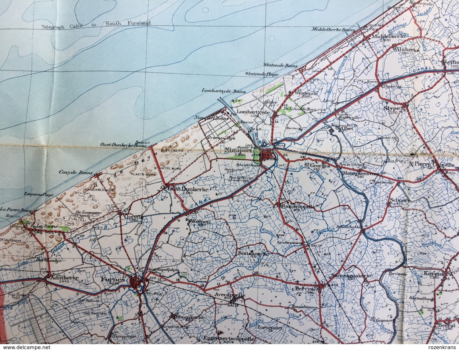 Topografische en militaire kaart STAFKAART 1911 War Office Oostende Ieper Zonnebeke Zillebeke Passendale Diksmuide