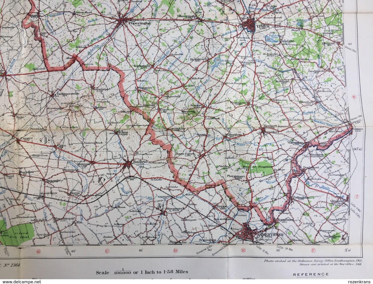 Topografische en militaire kaart STAFKAART 1911 War Office Oostende Ieper Zonnebeke Zillebeke Passendale Diksmuide