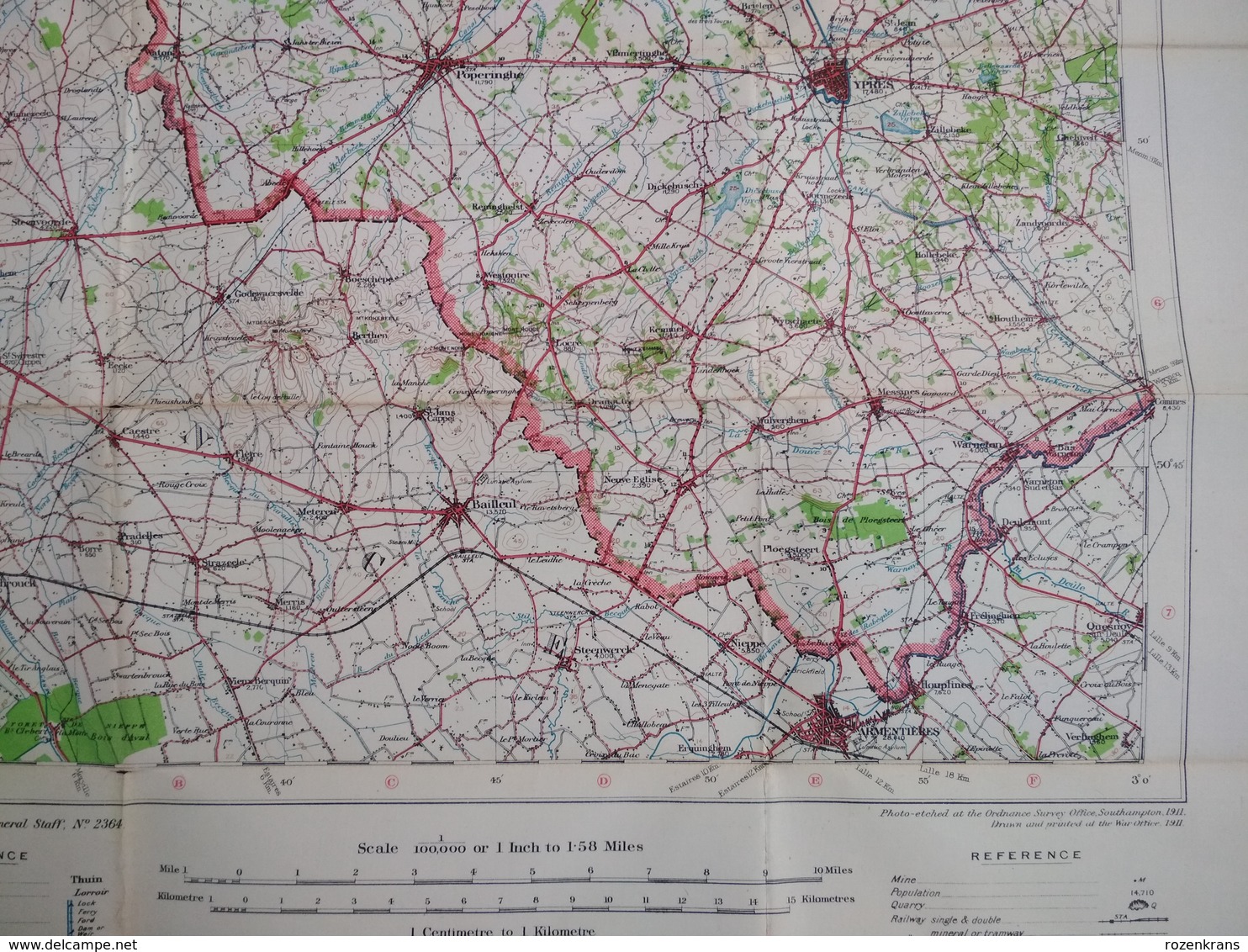 Topografische en militaire kaart STAFKAART 1911 War Office Oostende Ieper Zonnebeke Zillebeke Passendale Diksmuide