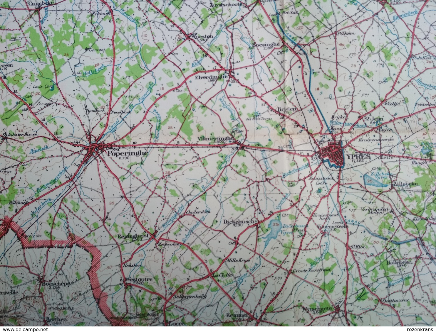 Topografische en militaire kaart STAFKAART 1911 War Office Oostende Ieper Zonnebeke Zillebeke Passendale Diksmuide