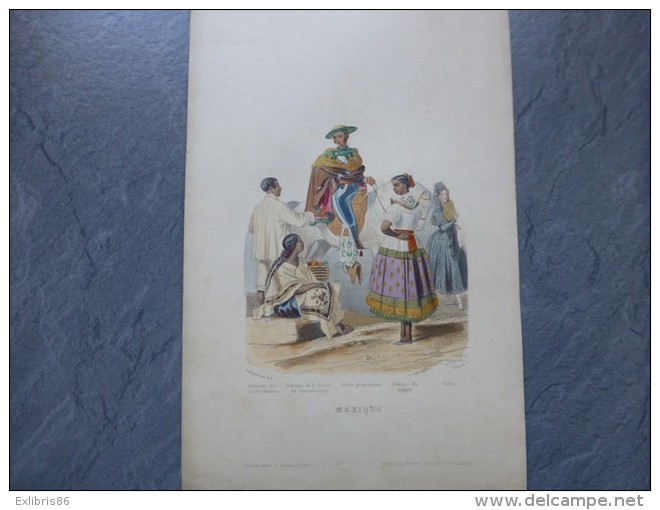 MEXIQUE, Guauchingo, Femmes, Etc, Gravure Colorisée Vers 1870 ; Ref 409VP38 - Estampes & Gravures