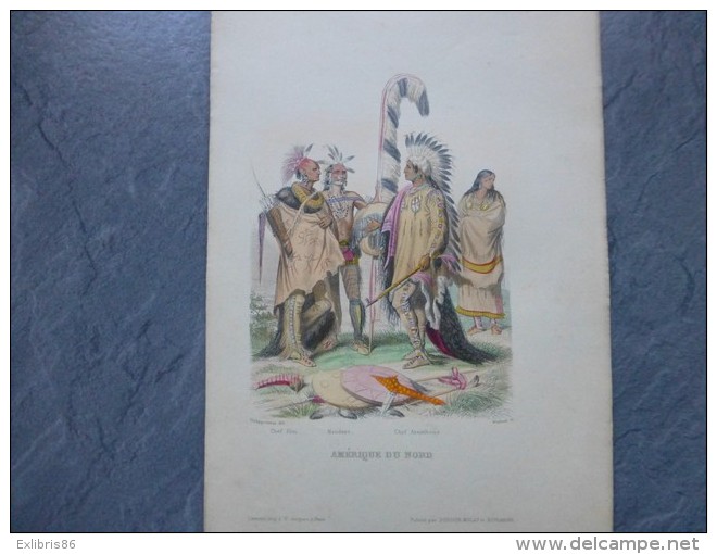 Amérique Du Nord, Piani, Mandane, Assiniboine, Gravure Colorisée Vers 1870 ; Ref 410VP38 - Estampes & Gravures