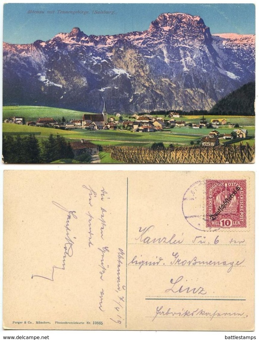 Austria 1919 Postcard Abtenau Mit Tennengebirge, To Linz, Scott 184 - Abtenau
