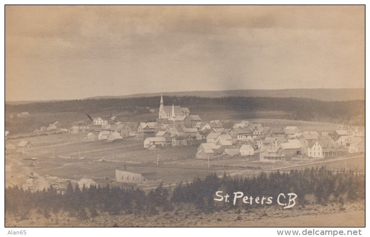 St. Peter's Cape Breton Nova Scotia Canada, View Of Town, Church, C1910s Vintage Real Photo Postcard - Cape Breton
