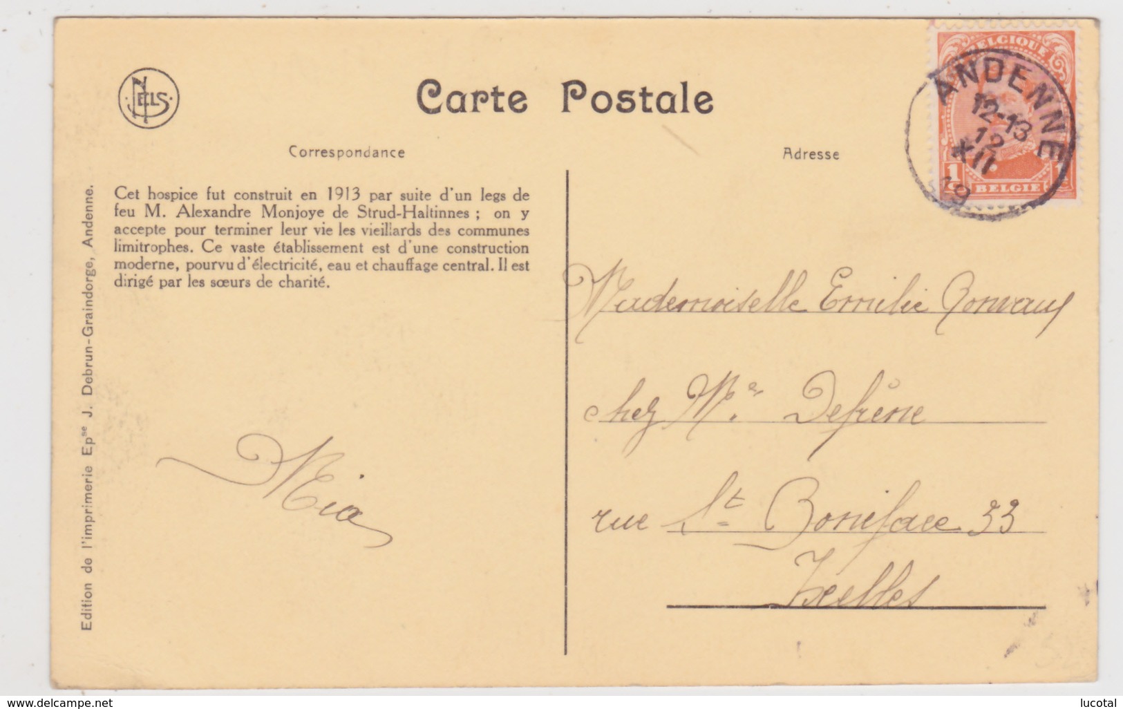 Coutisse - L' Hospice - 1919 - Edit. Nels / Impr. J. Debrun-Graindorge, Andenne. - Andenne