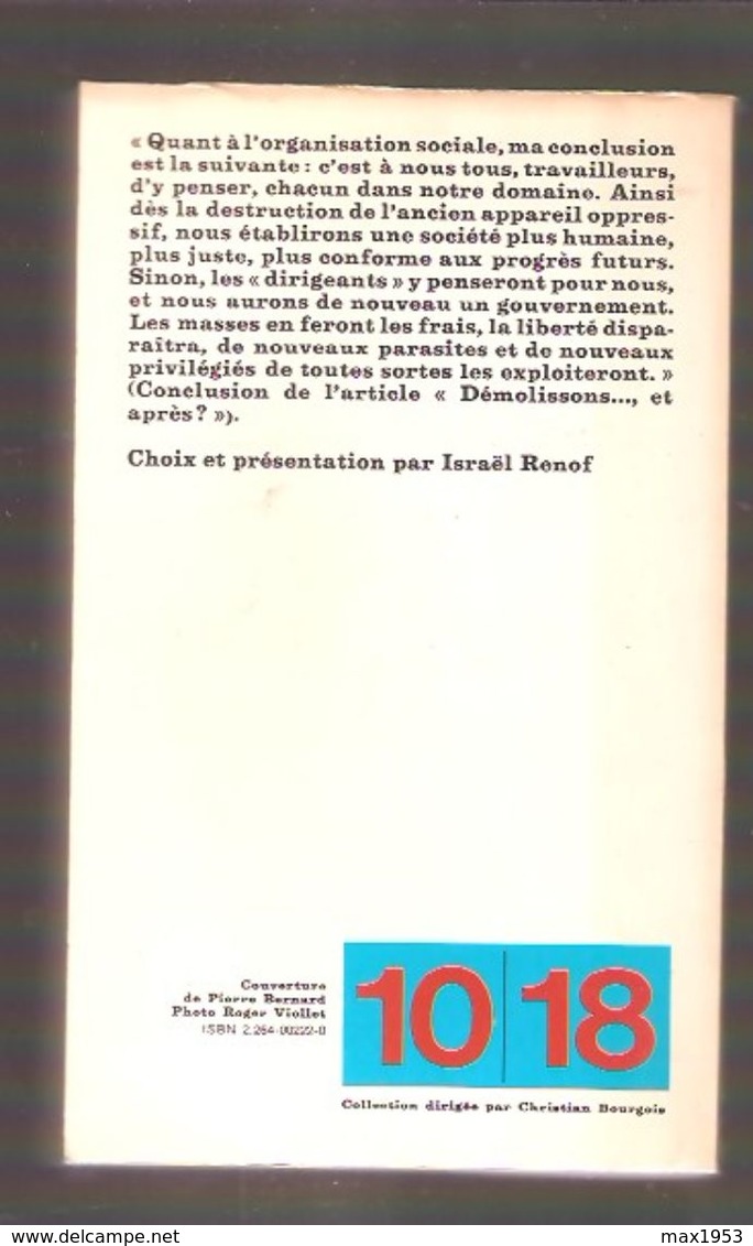 Errico MALATESTA - ARTICLES POLITIQUES - UGE 10|18 - Série " Noir Et Rouge" N° 1328 - Guerre 1939-45