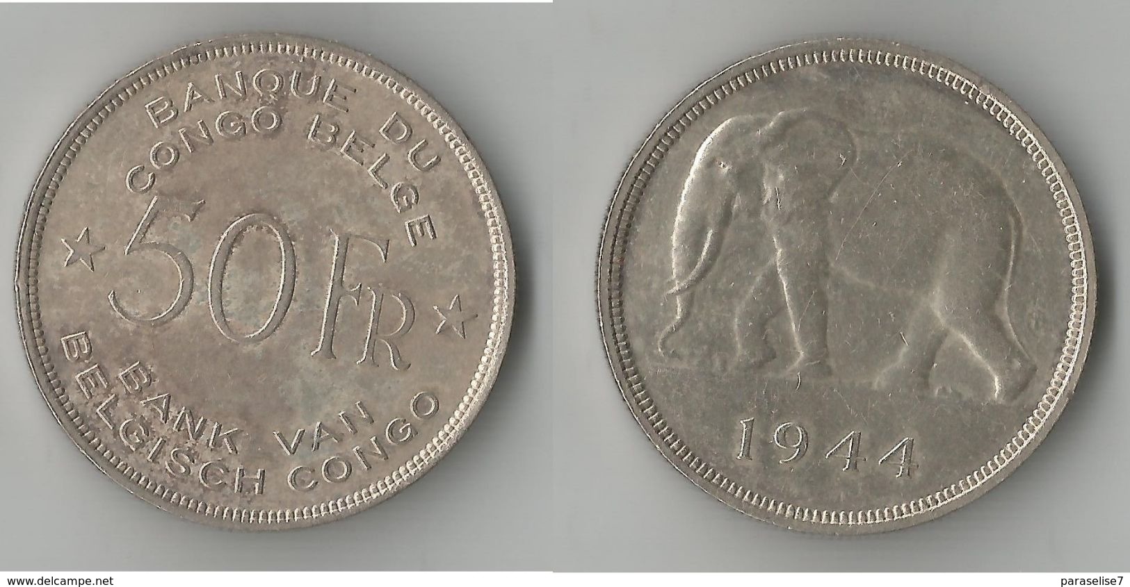 CONGO BELGE 50 FRANCS 1944 ARGENT - 1934-1945: Leopold III