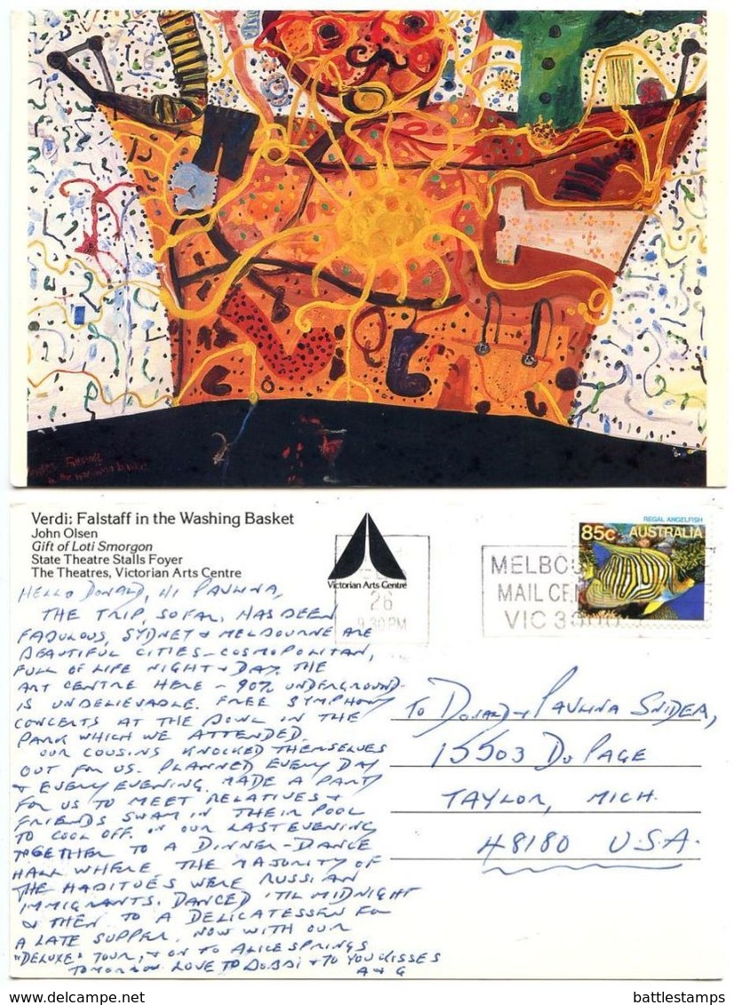 Australia 1980‘s Postcard John Olsen Art Painting, Scott 918 Regal Angelfish - Peintures & Tableaux