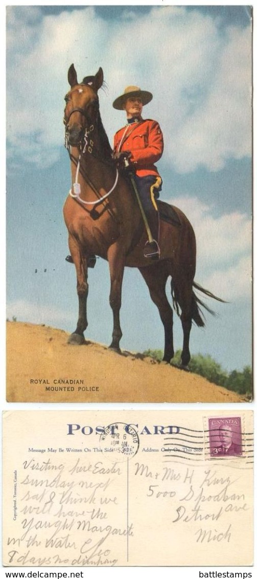 Canada 1953 Postcard Royal Canadian Mounted Police, Windsor To U.S., Scott 299 Coil - Police - Gendarmerie