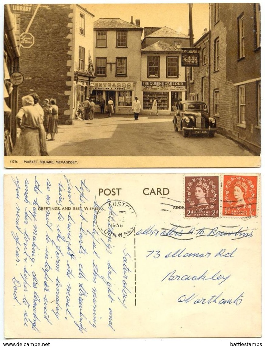 Great Britain 1958 Postcard Mevagissey - Market Square, St. Austell To Brackley - Other & Unclassified