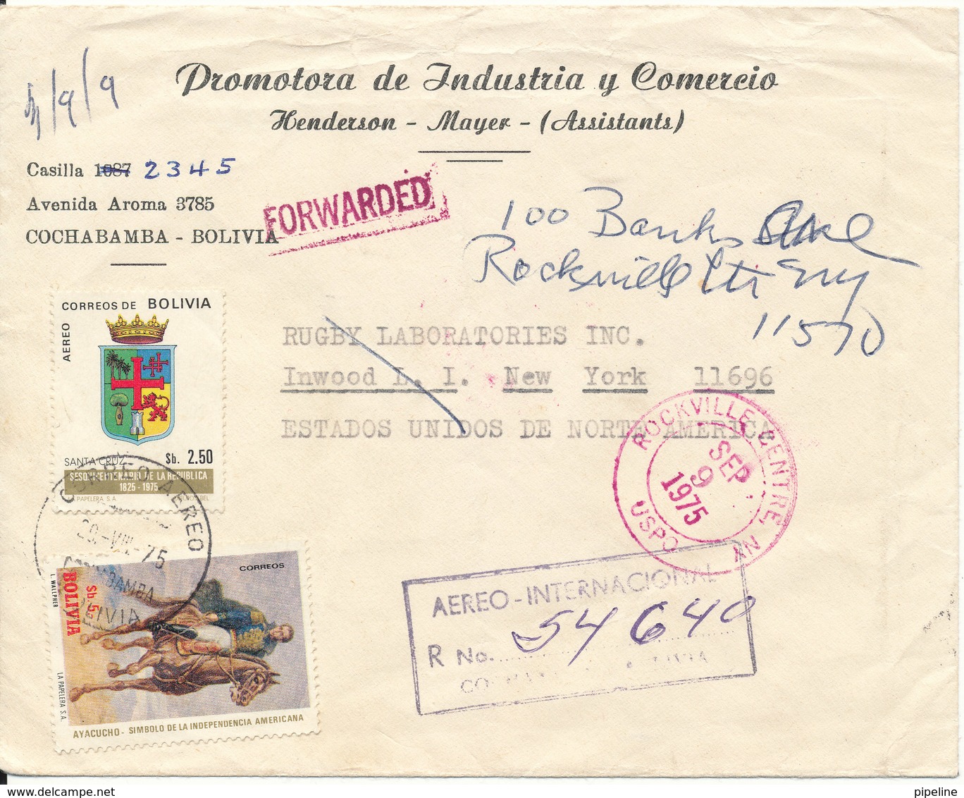 Bolivia Registered Cover Sent To USA 29-8-1975 With Topic Stamps (bended Cover) - Bolivia