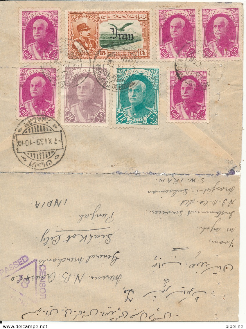 Iran Cover Sent To India 7-11-1939 With A Lot Of Stamps (the Cover Is Pasted On Some Cardboard (se Scans) - Iran