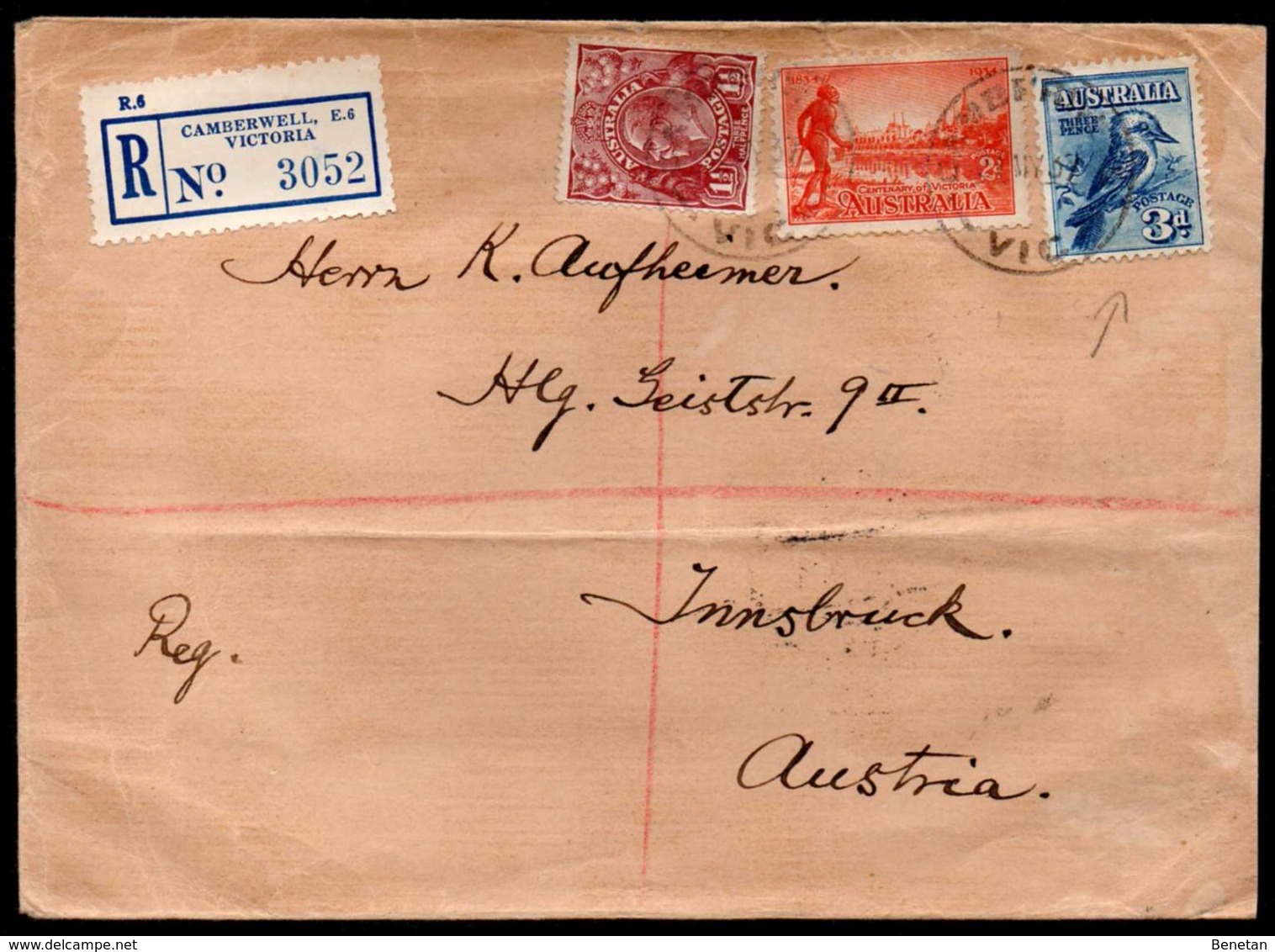 Australia To Austria Registered Cover 1937 Camberwell- Melbourne-Vienna-Innsbruck - Covers & Documents