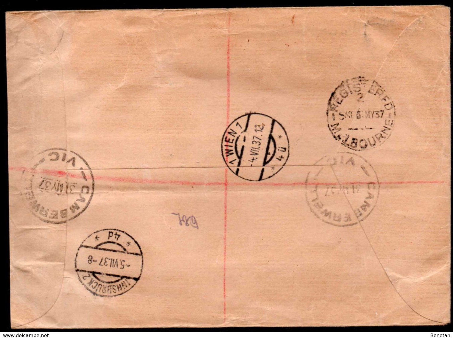 Australia To Austria Registered Cover 1937 Camberwell- Melbourne-Vienna-Innsbruck - Covers & Documents