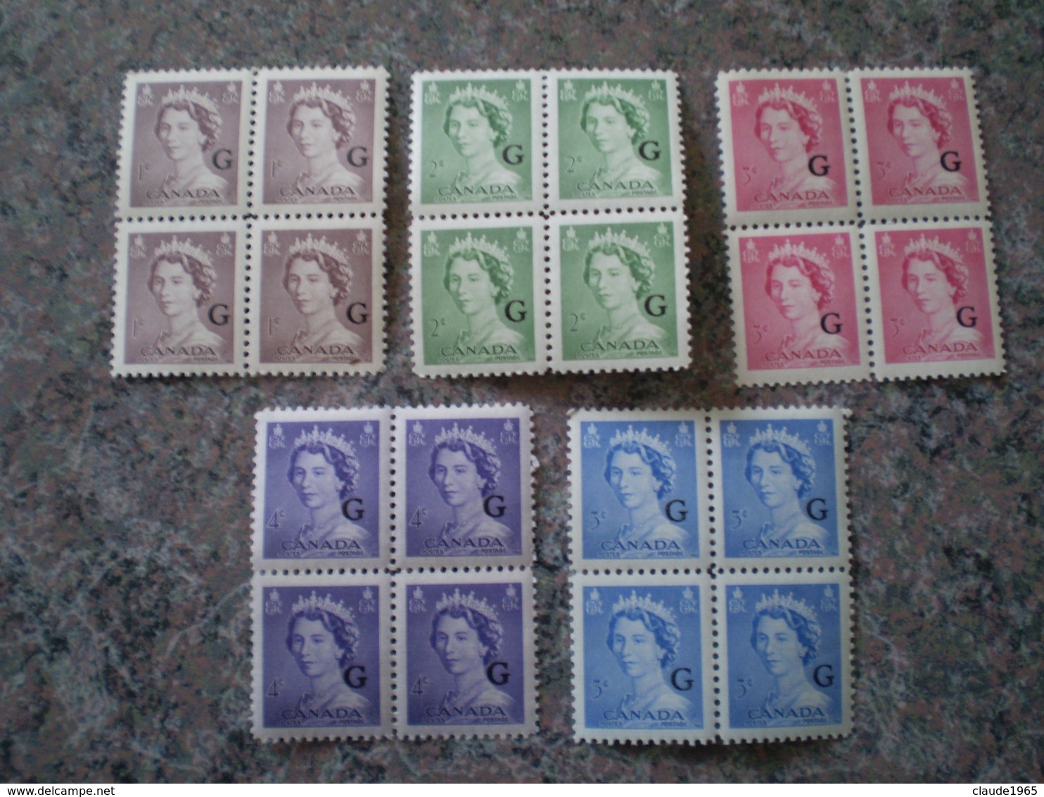 Canada 1951 #  O33 - O34 - O35 - O36 - O37  Overprint Mint 5 Block - Surchargés