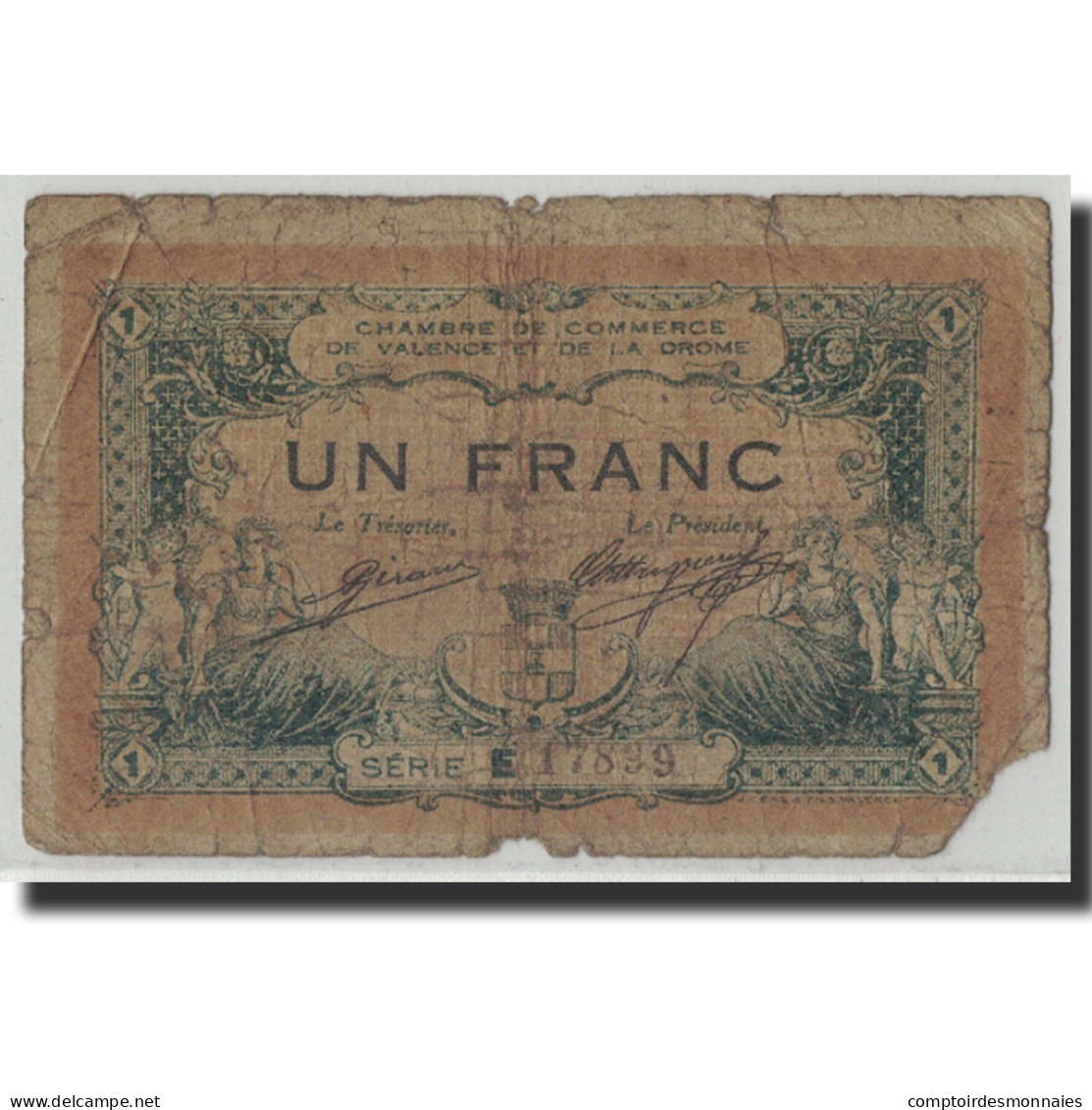 France, Valence, 1 Franc, 1915, AB+, Pirot:127-3 - Chambre De Commerce