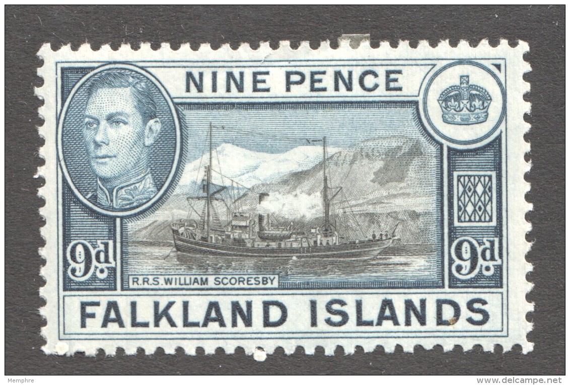 FALKLAND IS.  George VI   9d. Supply Ship  SG 157  MM - Mh - Falkland Islands