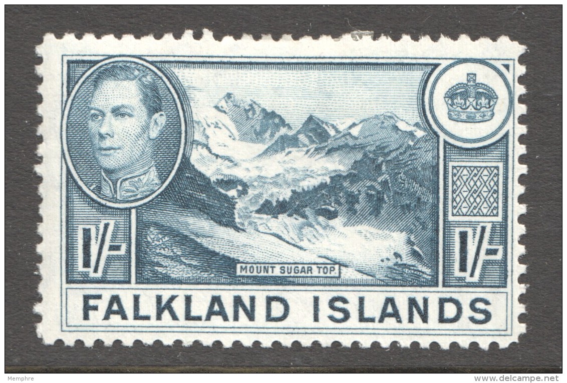 FALKLAND IS.  George VI  1/-  Mount Sugsar Top  Thin Paper SG 158c  MM - MH - Falkland Islands