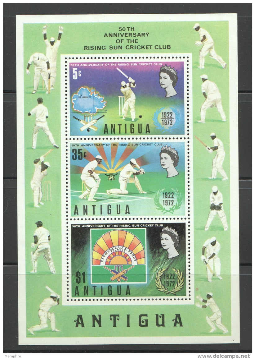 ANTIGUA Rising Sun Cricket Club 50th Ann.  Souvenir Sheet  UM - MNH - 1960-1981 Interne Autonomie