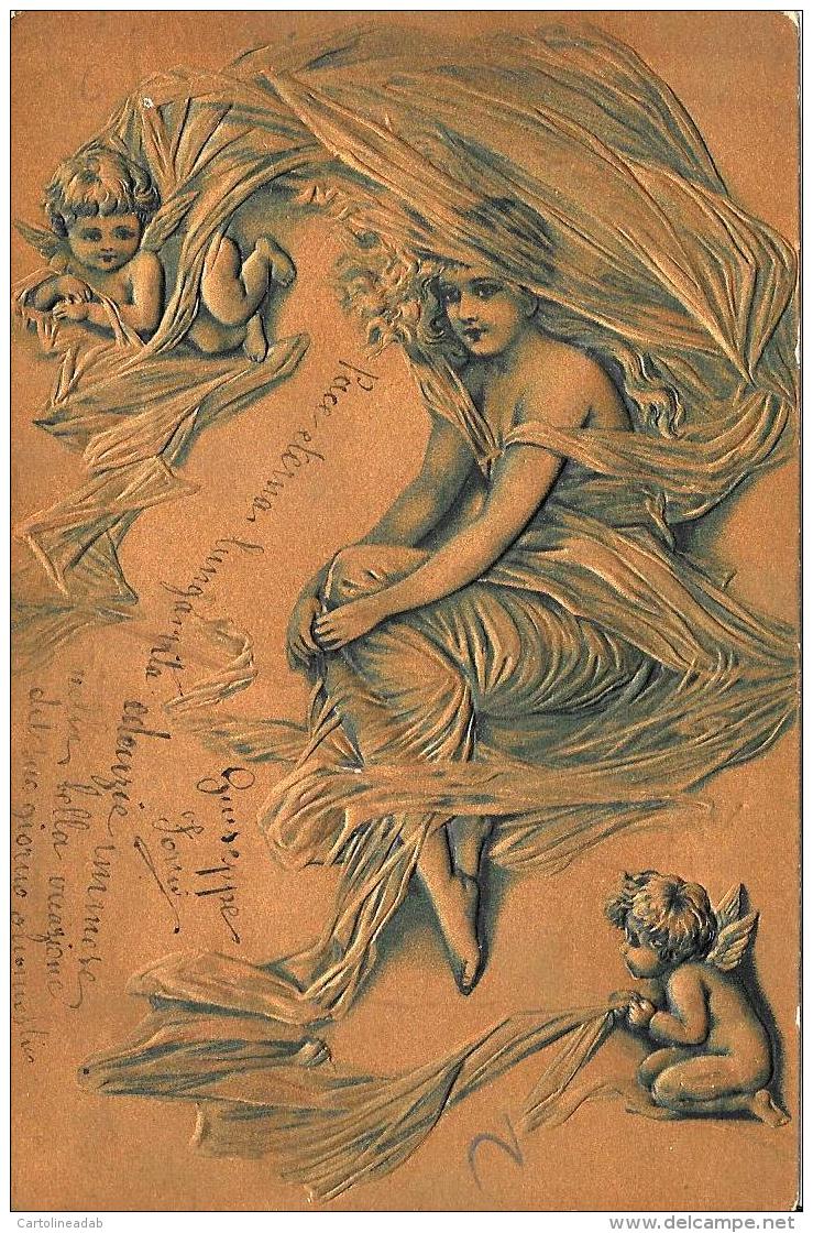 [DC11611] CPA - STUPENDA CARTOLINA ILLUSTRATA IN RILIEVO - DONNA CON PUTTI - Viaggiata - Old Postcard - Ohne Zuordnung