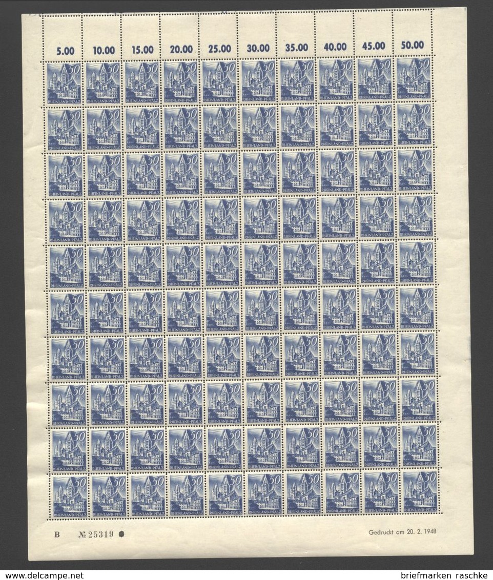 Rheinland-Pfalz,Nr.11,20.2.1948,B,10 Leerfelder Im OR,gefaltet (M6) Franz.Zone-Bogen - Sonstige & Ohne Zuordnung