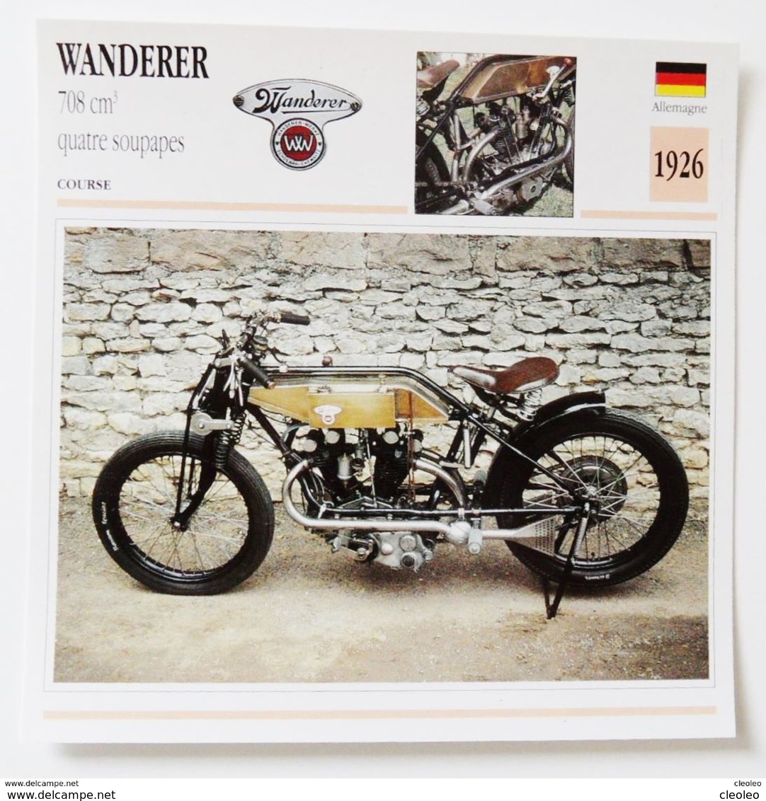 Fiche Technique MOTO Allemagne 1926 Wanderer  708 Cm3 Quatre Soupapes - Motos