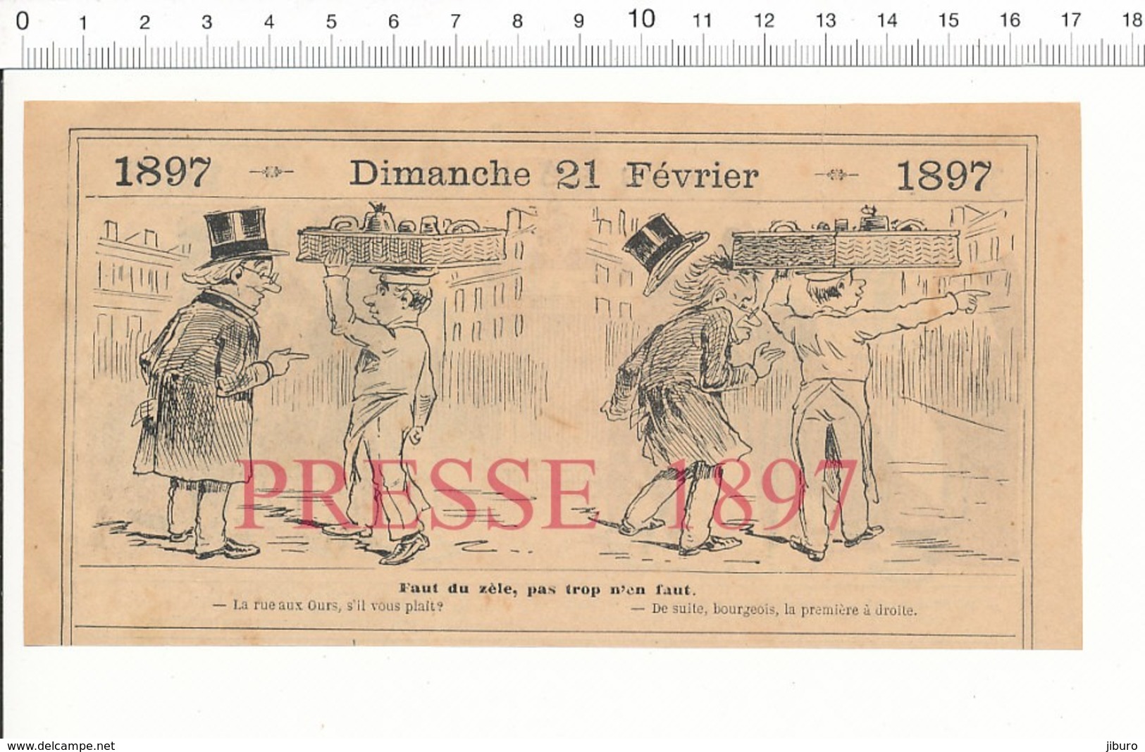 2 Scans Humour De 1897 Rue Aux Ours ( Paris ) Petits Métiers Porteur Panier Osier Commissionnaire 216PF10ZA - Sin Clasificación