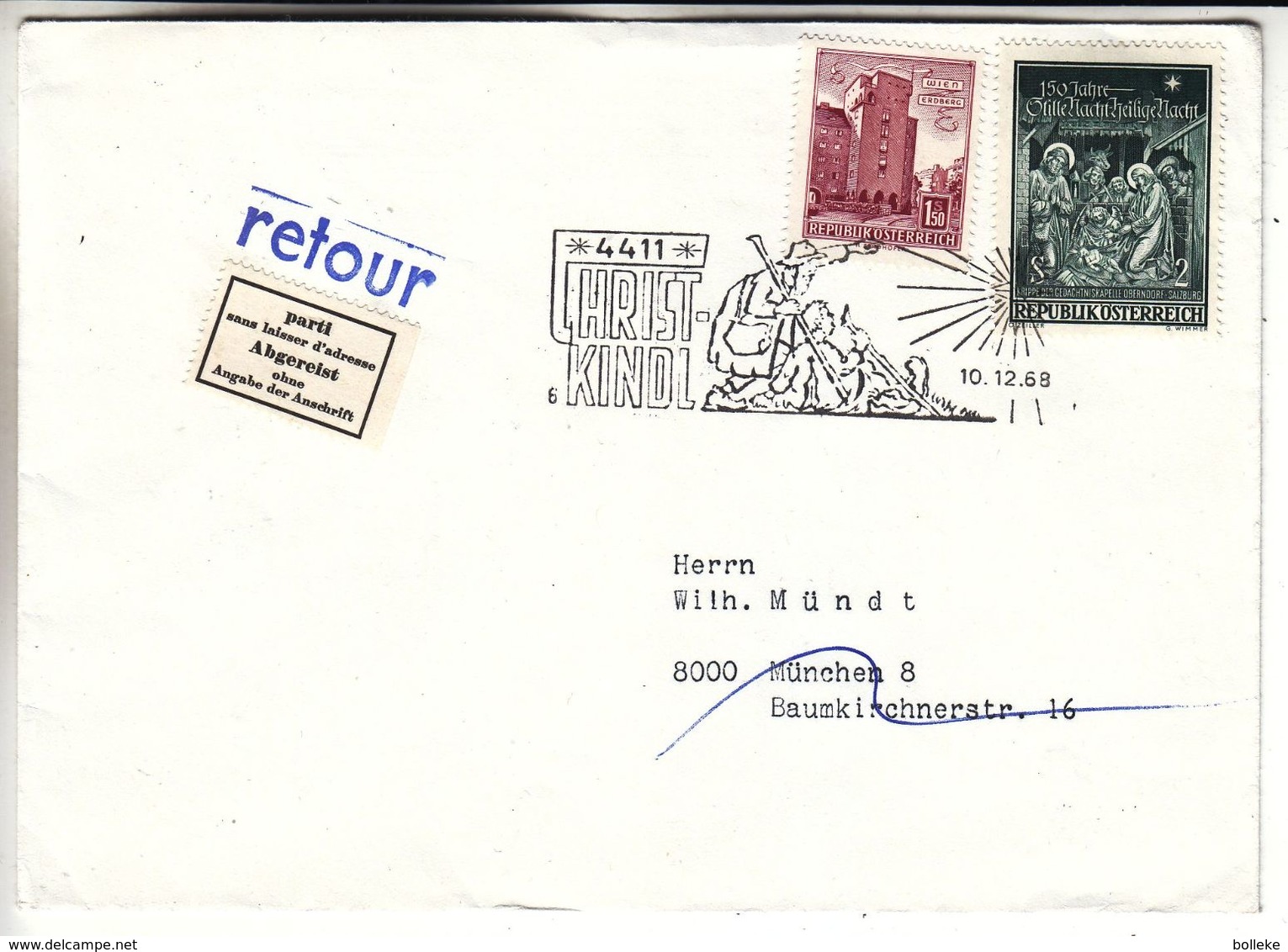 Noël - Autriche - Lettre De 1968 - Oblit Chriskindl - Exp Vers München - Valeur 13  € En .....2008 - Cachet De München - Christmas