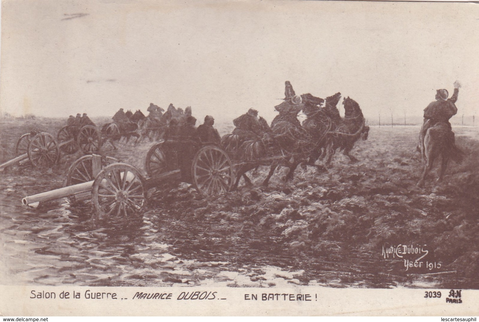 Salon De La Guerre Illustrée Maurice Dubois En Batterie Canon Tiré Pas Des Chevaux  Traversant L Yser - Andere & Zonder Classificatie