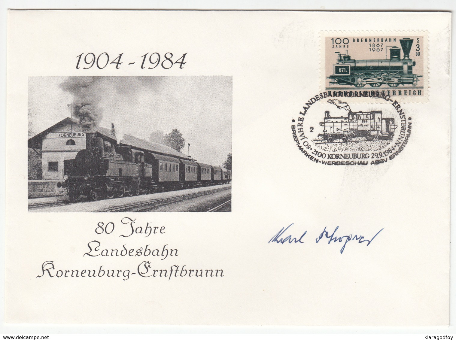 Austria, 80 Years Of Railway (Landesbahn) Korneuburg-Ernstbrunn Illustrated Letter Cover & Postmark B180210 - Treinen