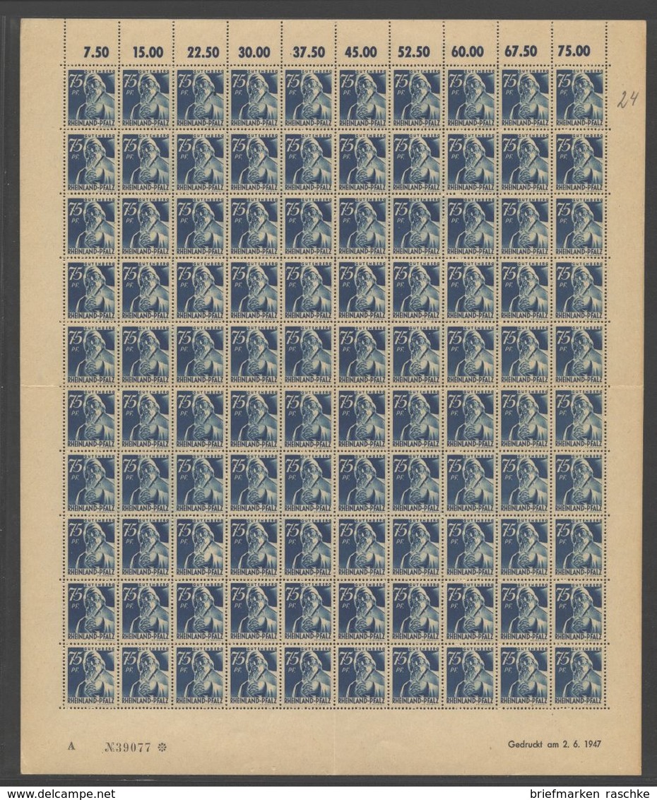 Rheinland-Pfalz,Nr.13,2.6.1947,A,gefaltet (M6) Franz.Zone-Bogen - Sonstige & Ohne Zuordnung