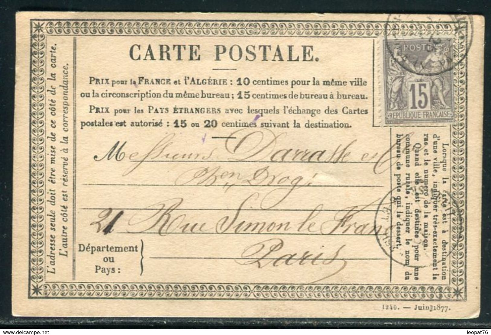 Carte Precurseur De Neuilly Pour Paris En 1877 , étiquette Commerciale Au Verso - Ref F252 - Precursor Cards