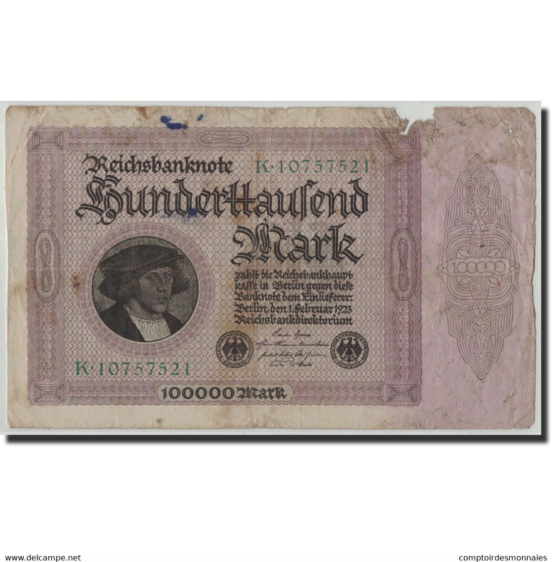 Billet, Allemagne, 100,000 Mark, 1923, 1923-02-01, KM:83a, B - 100000 Mark