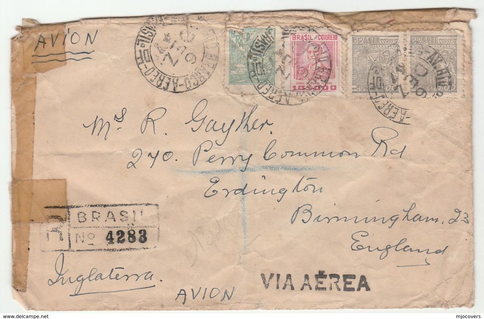 1947 Registered AIr Mail BRAZIL Stamps COVER To GB - Covers & Documents