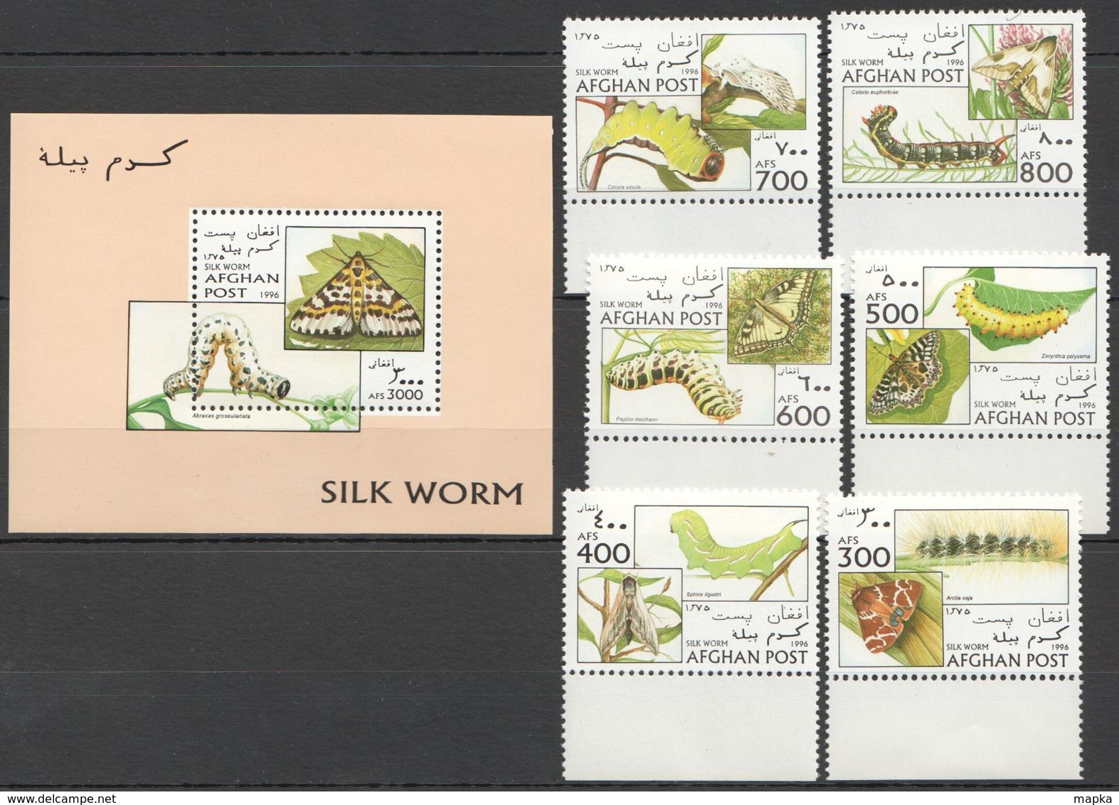 K356 1996 AFGHAN POST FLORA & FAUNA INSECTS & BUTTERFLIES SILK WORM 1BL+1SET MNH - Sonstige & Ohne Zuordnung