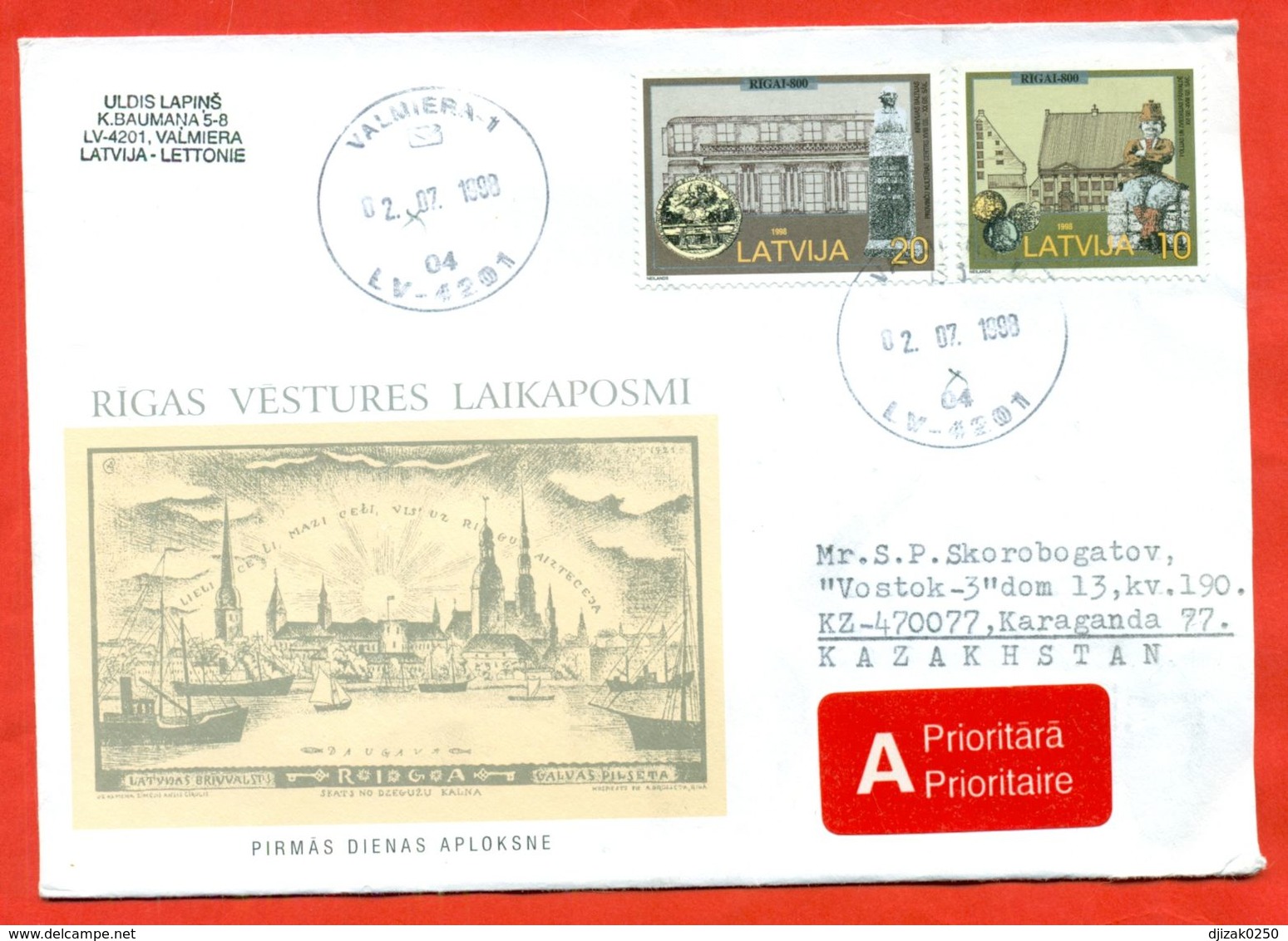 Latvia 1998.Envelope Passed The Mail. 800 Year Of Riga. - Lettonie