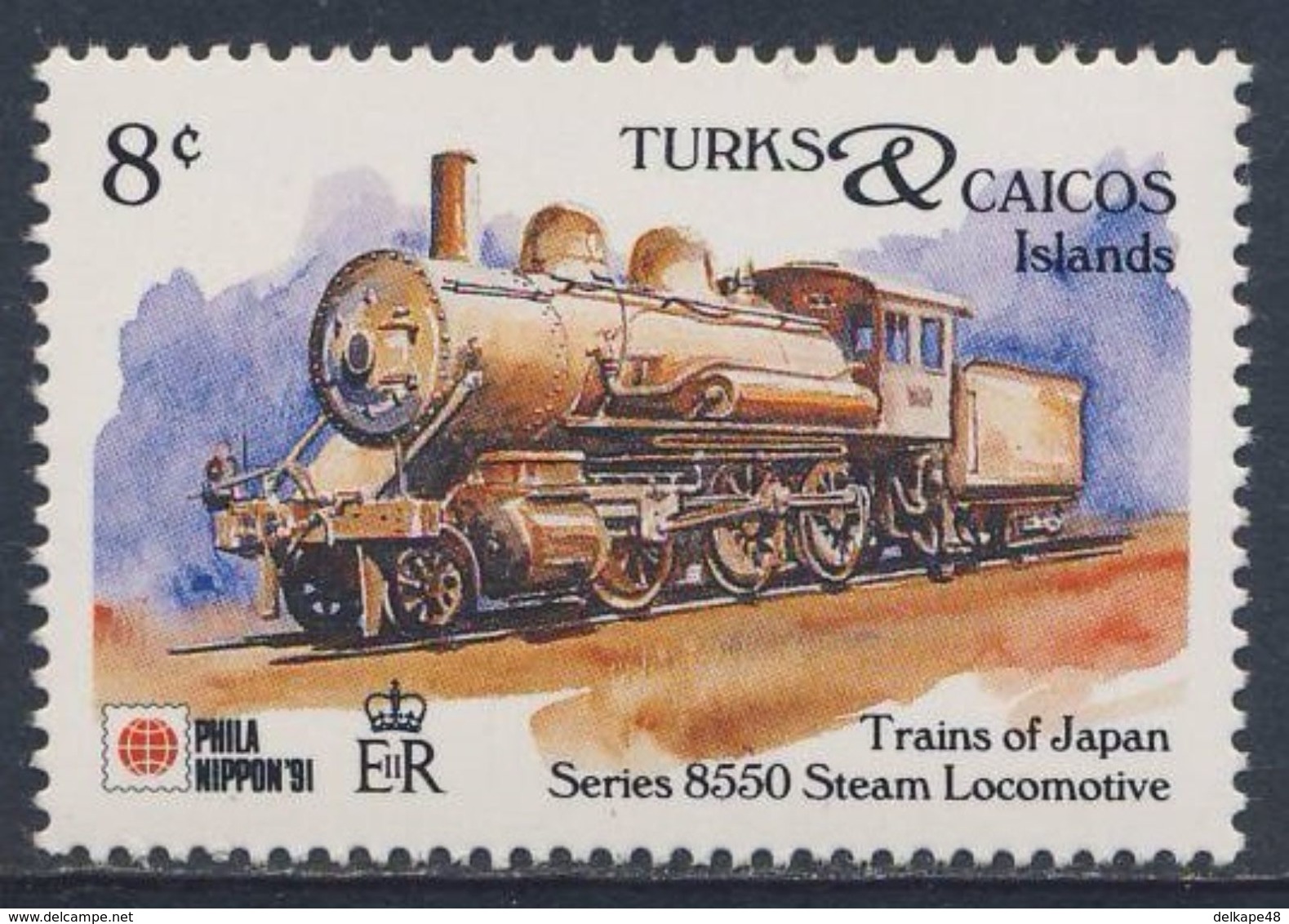 Turks & Caicos Islands 1991 Mi 1027 ** Series "8550" Steam Locomotive - Japan (1899) - Phila Nippon '91 - Treinen