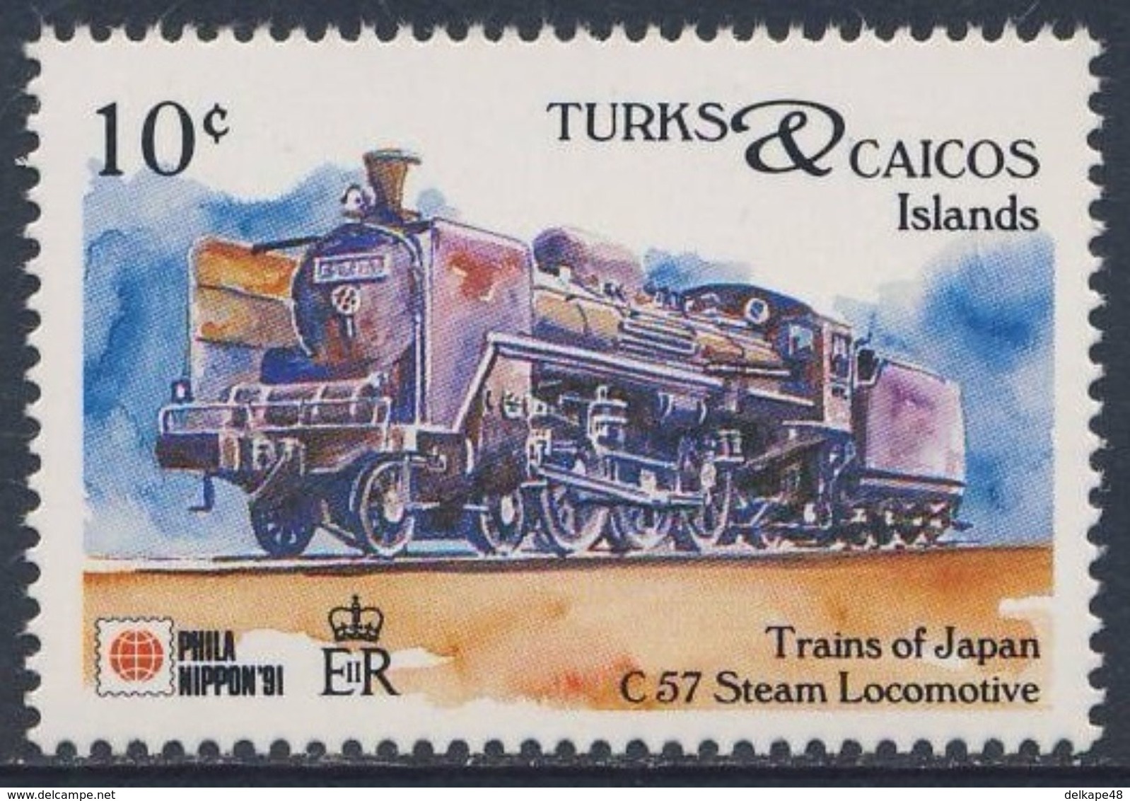 Turks & Caicos Islands 1991 Mi 1028 ** Class 57 Steam Locomotive - Japan (1937) - Phila Nippon '91 - Treinen