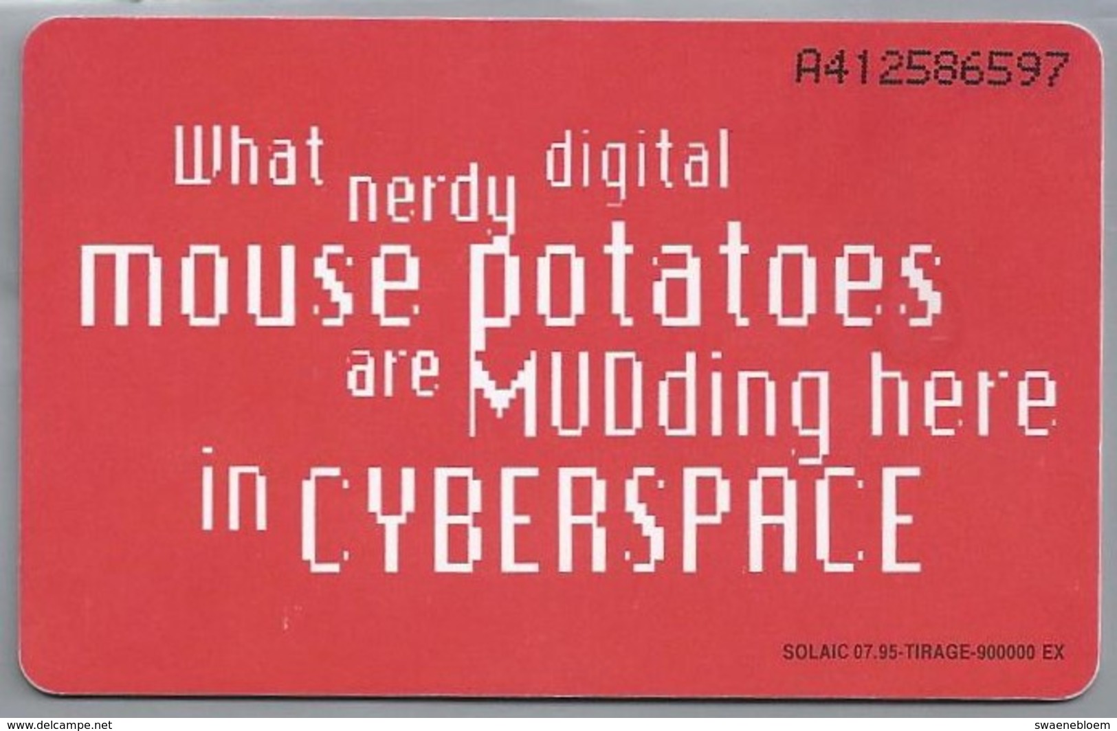 NL.- Telefoonkaart. PTT Telecom. 5 Gulden. Cybernerd. Mouse Potatoes Are Mudding Here In Cyberspace. A412 - Stripverhalen