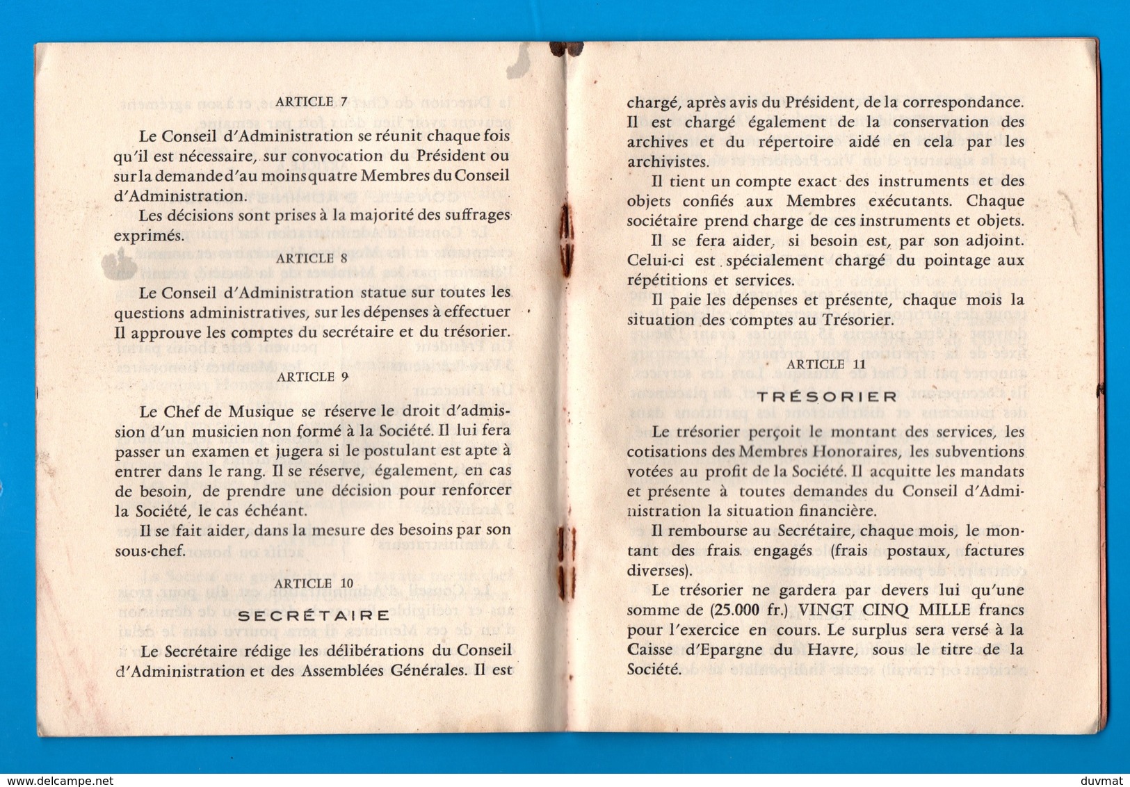 76 Le Havre Graville Statuts De 1957 De  L ' Harmonie Fanfare Gravillaise Fascicule De 6 Pages ( Format 12,2 X 15 , 8 ) - Autres & Non Classés