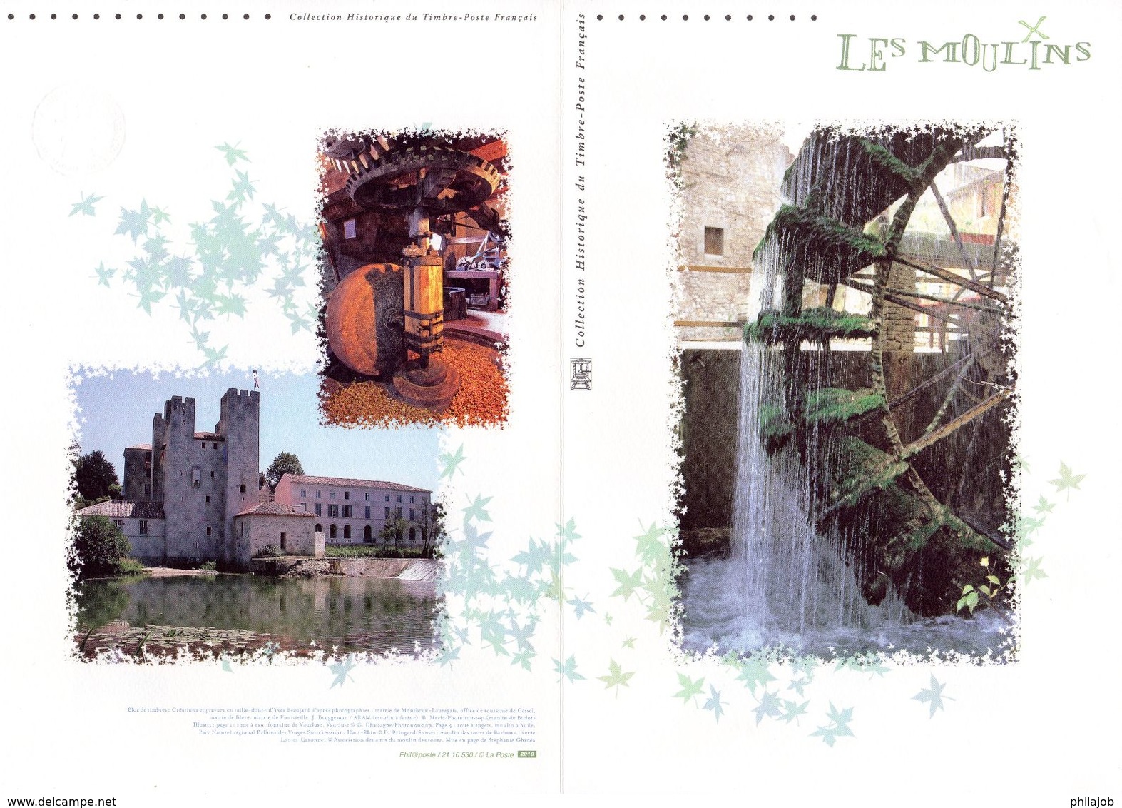 " LES MOULINS " Sur Document Philatélique Officiel 1er Jour De 4 Pages De 2010 N° YT F4485. Parfait état..DPO - Windmills