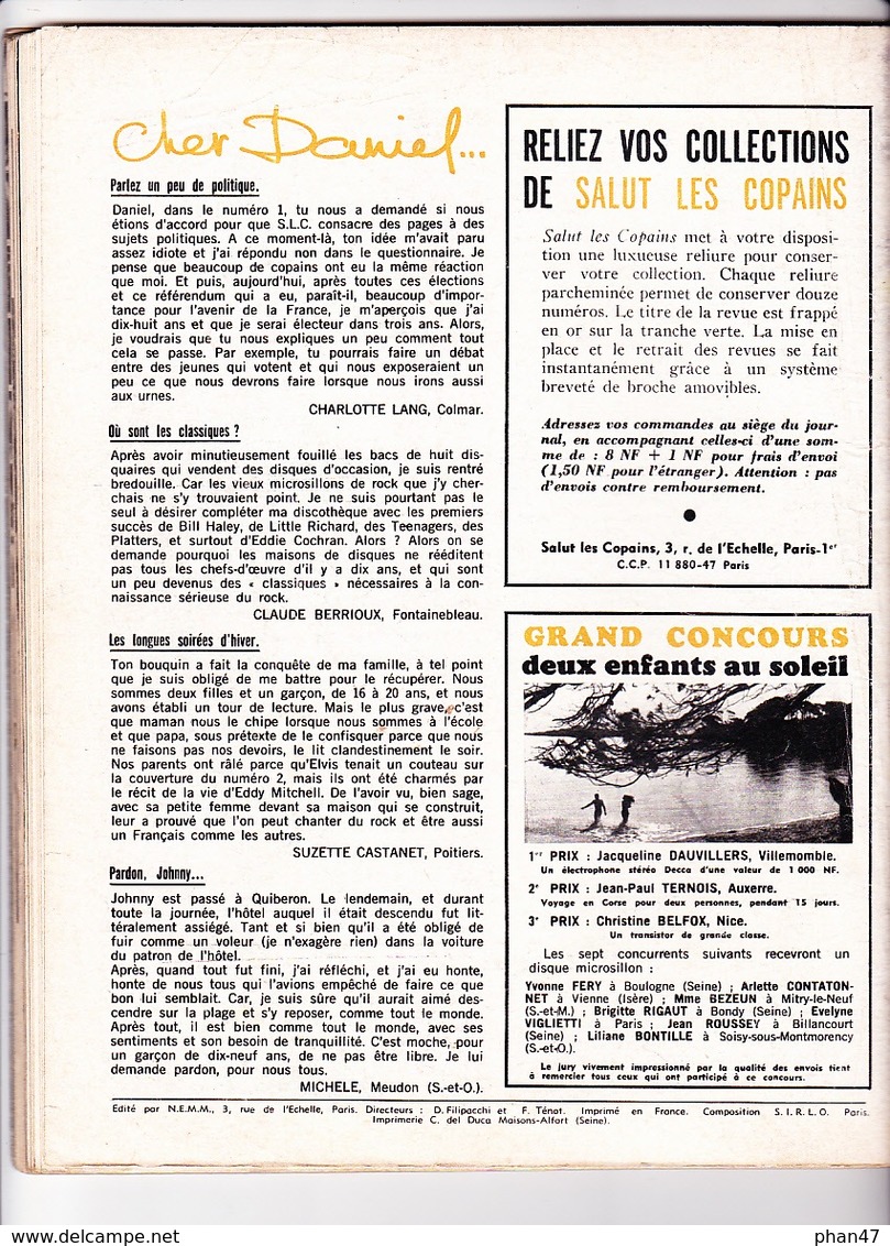 S.L.C. SALUT LES COPAINS N°5 / 12/1962  Manque Couv. Cliff Richard, Johnny, Petula, Brassens, James Dean, F. Hardy, Gene - Musik