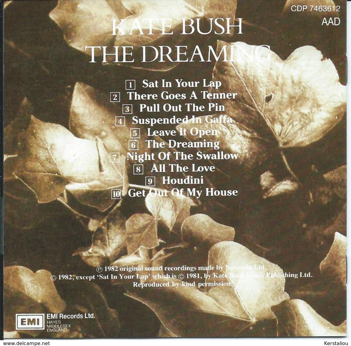 KATE BUSH – THE DREAMING – CD – 1982 – CDP 7463612 – EMI Records Ltd – Made In U.K. - Rock