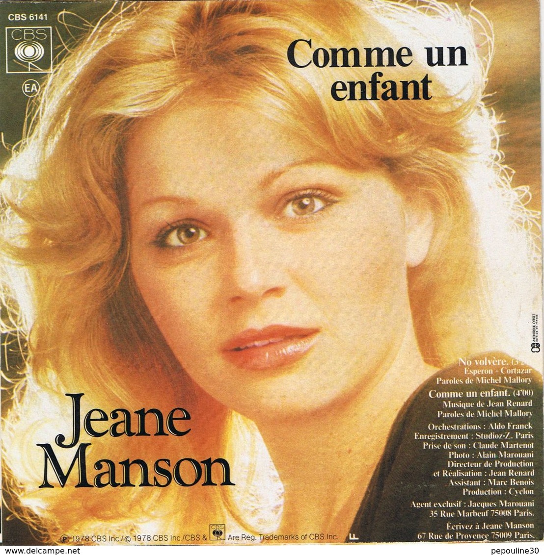 ** JEANE MANSON ** Face A - NO VOLVÈRE ** Face B - COMME UN ENFANT ** 1977 ** - Disco, Pop