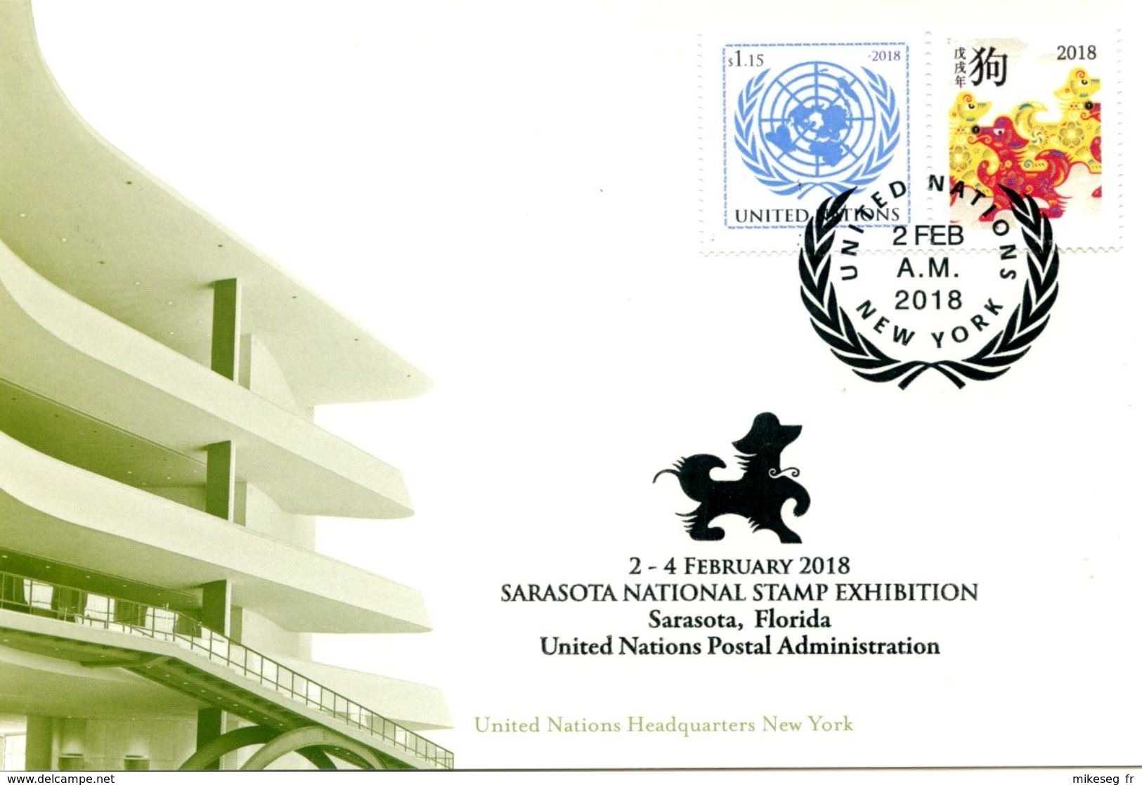 ONU New-York 2018 - Show Card Sarasota 2-4 February 2018 "Chinese Lunar Calendar - Year Of The Dog" - Cartes-maximum