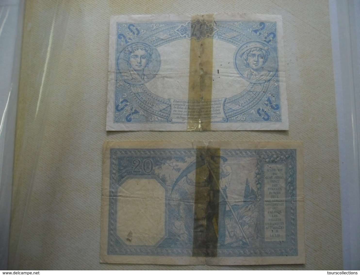 LOT 2 BILLETS FRANCE 20 FRANCS BLEU 1906 Et 20 FRANCS BAYARD 1917 Avec Scotch Au Centre Donc Abimés Mais Assez Rare ! - 20 F 1916-1919 ''Bayard''