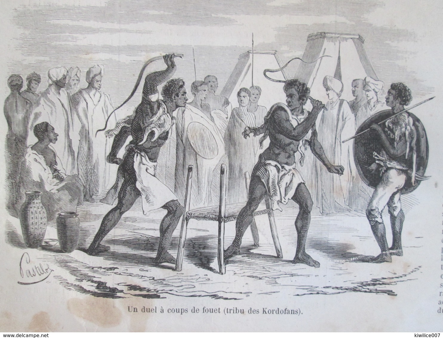 GRAVURE 1858. SOUDAN   Tribus Des  KORDOFANS  Duel à Coup De Fouet - Sudan