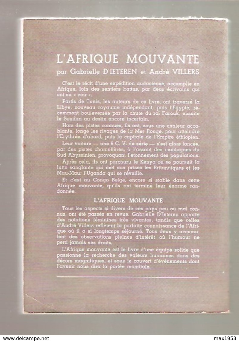 Gabrielle D'IETEREN / André VILLERS - L'AFRIQUE MOUVANTE - Editions Le Sphinx, Bruxelles Circa 1953 - 3e édition - Géographie